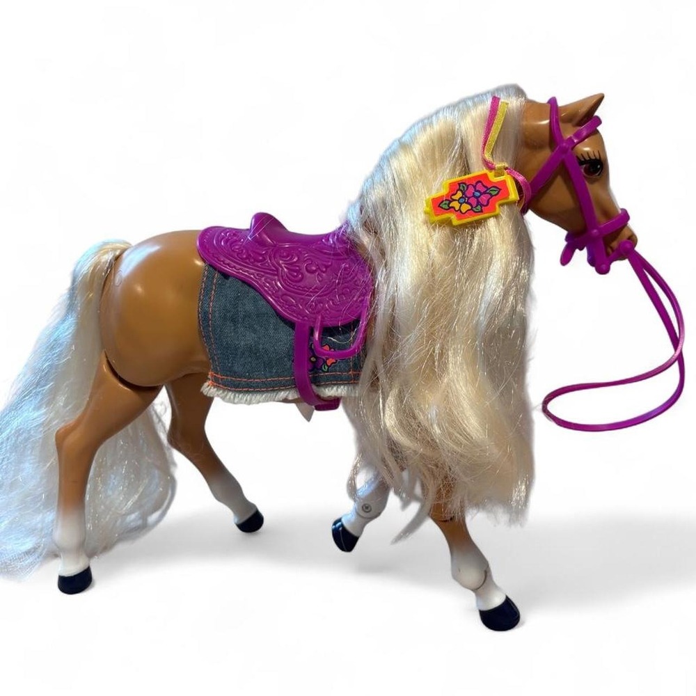 Barbie 1993 High Stepper Walking Horse Mattel Palomino Purple Saddle Works